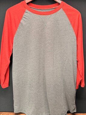 Mossimo Gray Red Baseball Raglan 3/4 Sleeve Tee Large